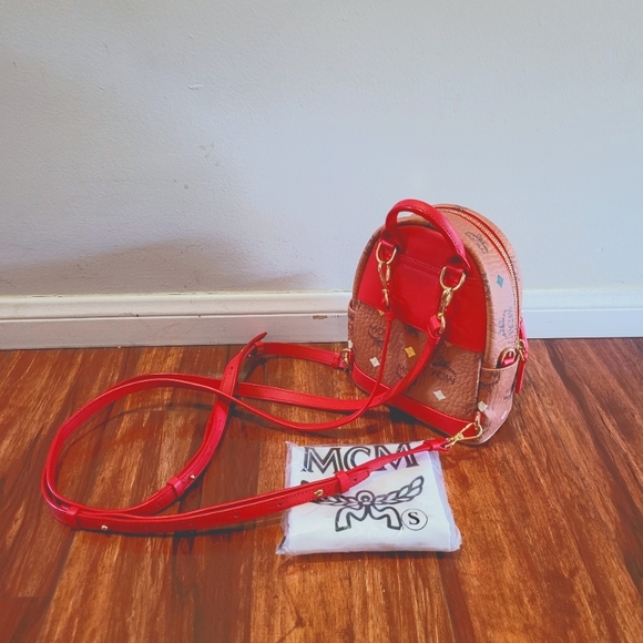 MCM Skyoptic Visetos X-Mini Stark Bebe Boo Backpack Cognac - Picture 3 of 7